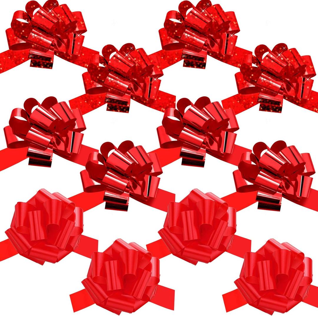 Syhood 48 Pcs Christmas Bows for Gift Wrapping 5 Inch Large Pull Bows Reusable Assorted Wrap Ribbon for Christmas Holiday Gift Wrapping Xmas Tree Wedding Party Decoration(Red)