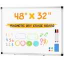 NEWBULIG White Board, 48" x 32" Magnetic Dry Erase Board for Wall with 1 Dry Eraser & 2 Multi-Color Markers & 4 Magnetic Pins, Silver Aluminum Frame for Office, Home, School