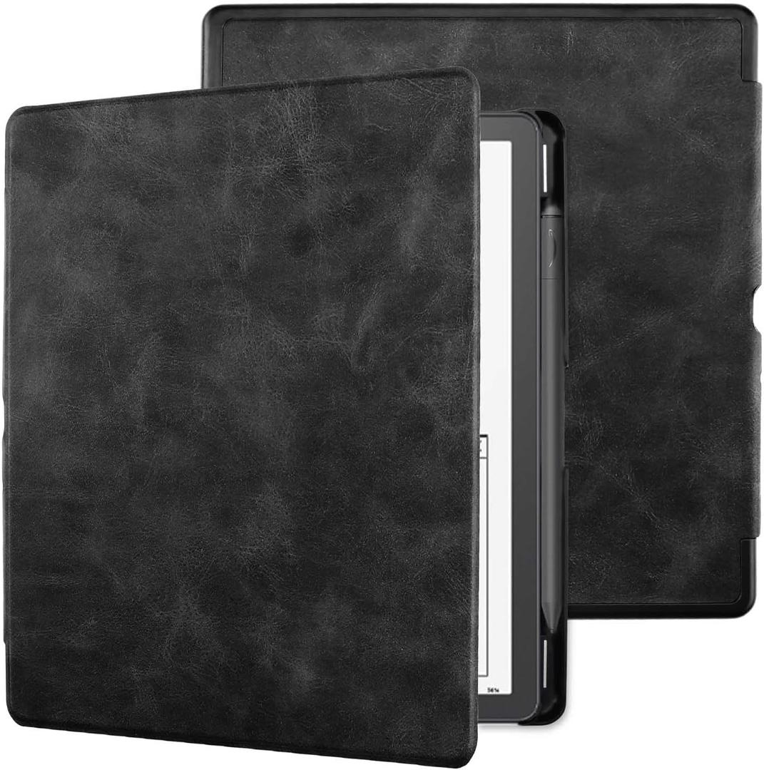 WALNEW Case Cover for 10.2-inch Kindle Scribe (2024/2022 Released), Smart PU Leather Cover with Pen Holder and Auto Wake/Sleep for 10.2" Amazon Kindle Scribe E-Reader (Black)