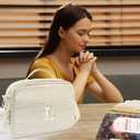 Personalized Letter Bible Covers for Women, Corduroy Teen Girls Bible Case with Shoulder Strap, Ivory Large Church Bag, Christian Gifts Book Carrying Case