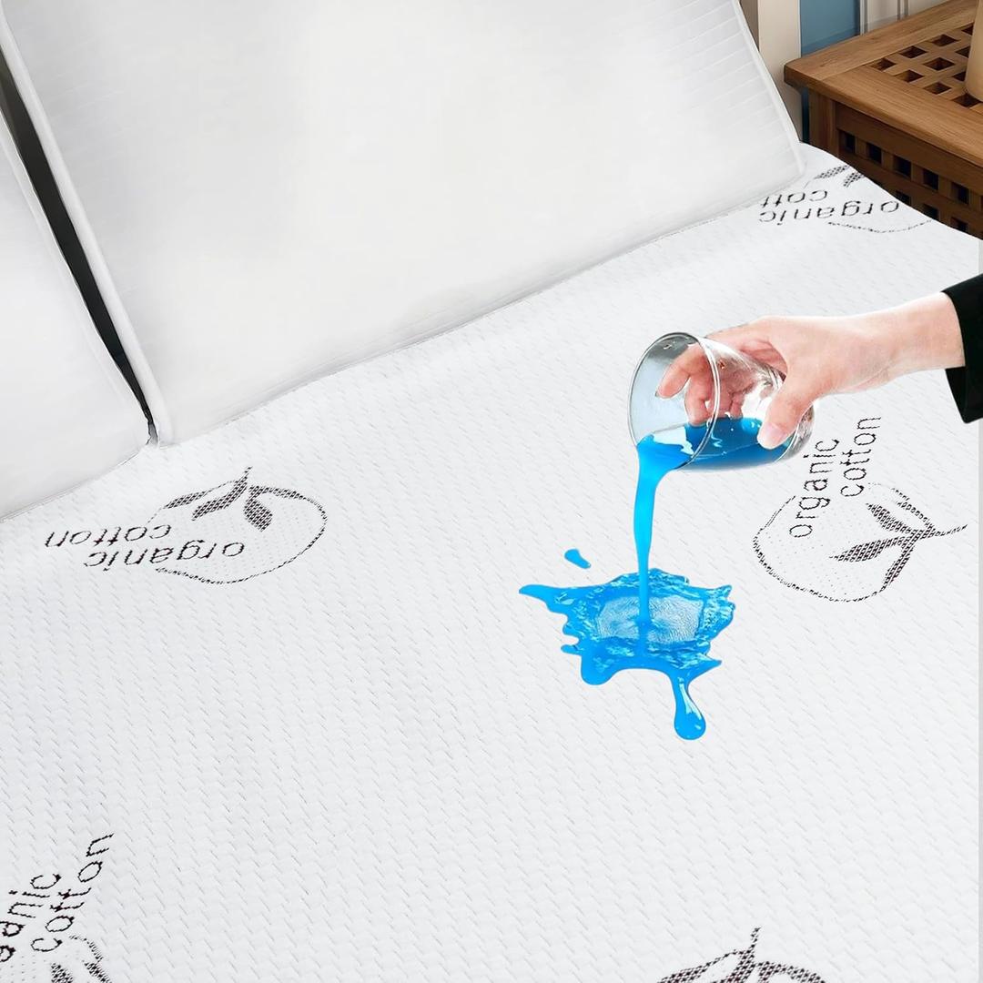 Safe and Sound Waterproof Mattress Protector (Full Size) - Organic Cotton Breathable Noiseless - Oeko-TEX Machine Washable - Fits 8-18" Deep Pockets Mattress Cover