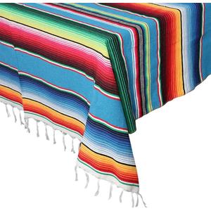 OurWarm 59 x 84 Inch Mexican Tablecloth Serape Blanket for Mexican Party Wedding Decorations, Large Square Cotton Fringe Table Cloth Colorful Mexican Blanket Outdoor Fiesta Table Cover Picnic (Blue)