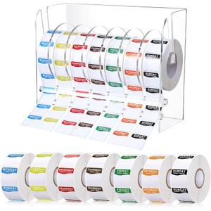 7000 Pcs Day of The Week Labels Food Labels with Adjustable Label Dispenser Monday Through Sunday Management Inventory Stickers Removable Weekly Self Adhesive Date Dot Stickers (Square)