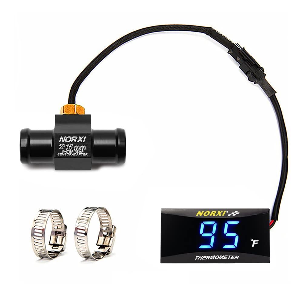 Motorcycle Water Temp Gauge Fahrenheit Display 32~248F Over-Temperature Alert, Universal Digital Temperature Meter with Temp Sensor Adapter for Most Car Marine Motorcycle Digital Meter (Blue, 16mm)