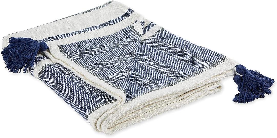 DII New Traditional, 2-Tone Chevron Stripe Throw, 50x60, Navy