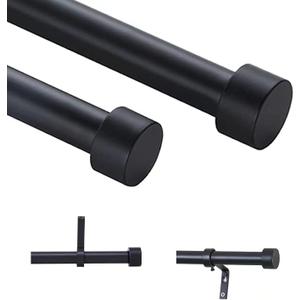 1 "Curtain Rod 36-72 in:Black curtain rods with Modern Design,2 Pack Black curtain rods(3-6 Feet),Adjustable Industrial Drapery Rods of Window Treatment (Matte black,36" -72"）
