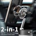 Upgraded 2-in-1 Vacuum Magnetic Suction Cup Phone Mount for Car Dashboard Windshield,Magnet and Clamping in one Reinforced Foldable Magnetic Phone Holder for Car Repair/Gym/Mirror Mount