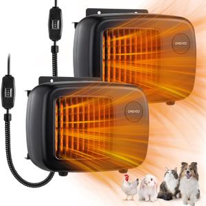 Dreyoo 600/300W Dog House Heater with Thermostat, Pet Heater with 6FT Anti Chew Cord and Safe Overheat Protection, 2 Heating Mode Pet Warmer for Dogs Chicken Coops Rabbits(Black,2 Pcs)