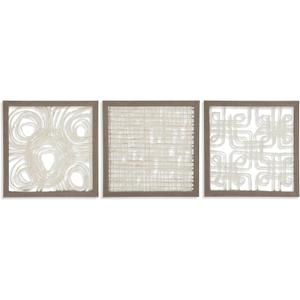Signature Design by Ashley 3 Piece Odella Abstract Wood Framed Wall Dcor, 20 x 20, Cream & Taupe, 0.8"L x 20"W