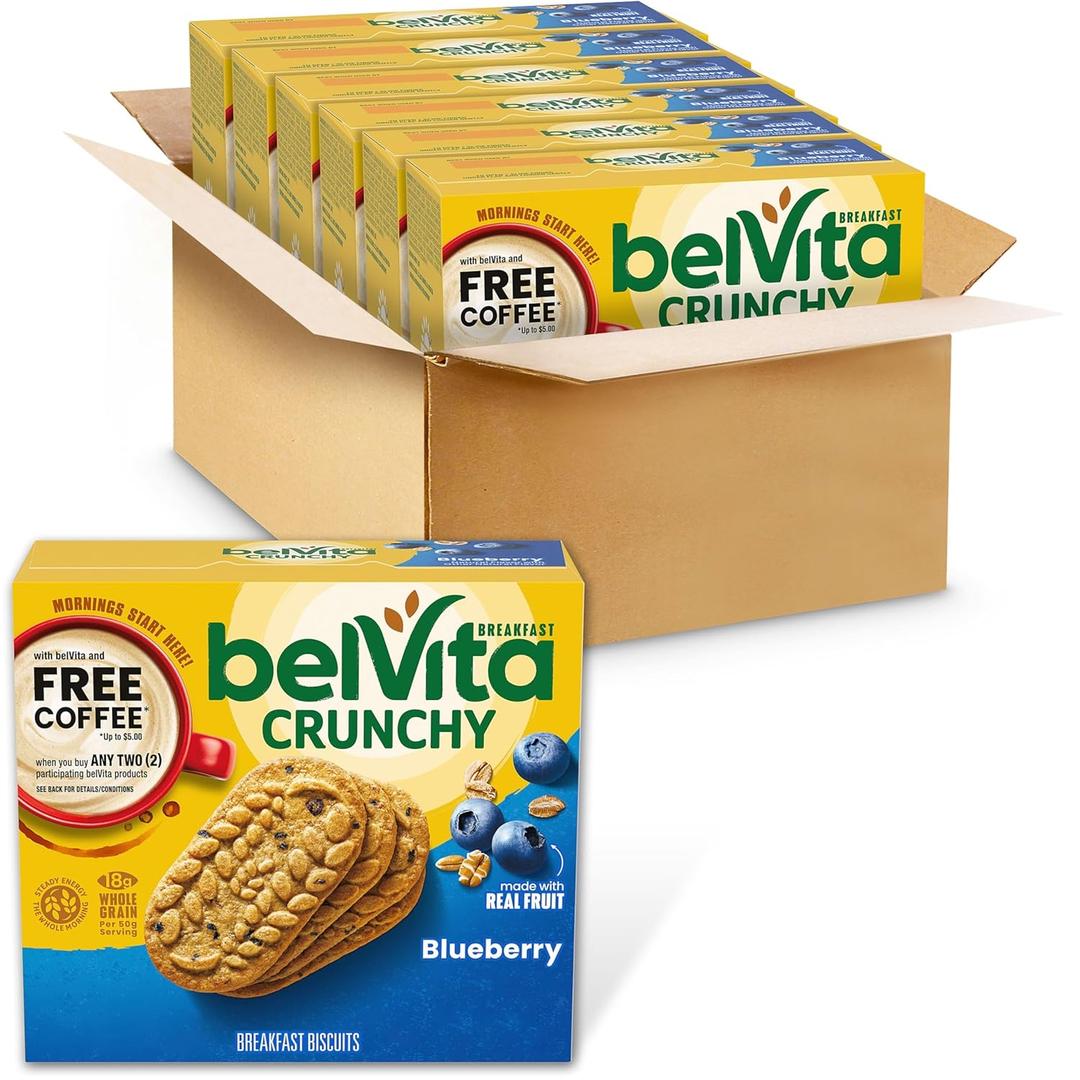 belVita Breakfast Bars Biscuits, Blueberry, 30 Total Packs, 6 Boxes (4 Biscuits Per Pack), Best By: 18/07/2025