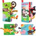 beiens Baby Books 0-6 Months, 2PCS Baby Toys 0-3-6-12-18 Months, Touch Feel Sensory Cloth Crinkle Soft Books, Tummy Time Stroller Infant Newborn Toys, Boy Girl Shower Gifts