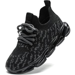 DADAWEN Toddler/Little Kid Boys Girls Lightweight Breathable Sneakers Strap Athletic Tennis Shoes for Running Walking (Black-new Style) Size 8