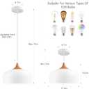 Large 13.8 in Modern Wood Pendant Light Fixtures,Adjustable White Pendant Lighting Fixture,Dome Ceiling Hanging Lights for Kitchen Island, Dining Room