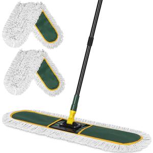36" Commercial Dust Mop for Floor Cleaning with Replacement Mop Pads, Heavy Duty Industrial Large Floor Wet Dry Mop for Cleaning Office Garage Hardwood Warehouse Factory Mall (Green)