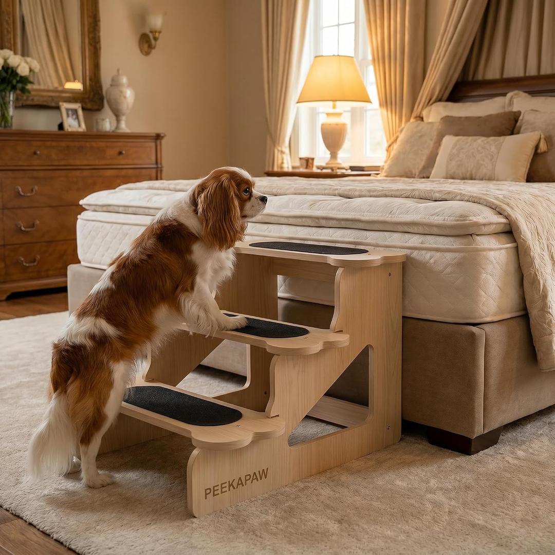 Wood Dog Stairs for Large Dogs | Trainer-Recommended Wood Steps – Sturdy Support to 100lb