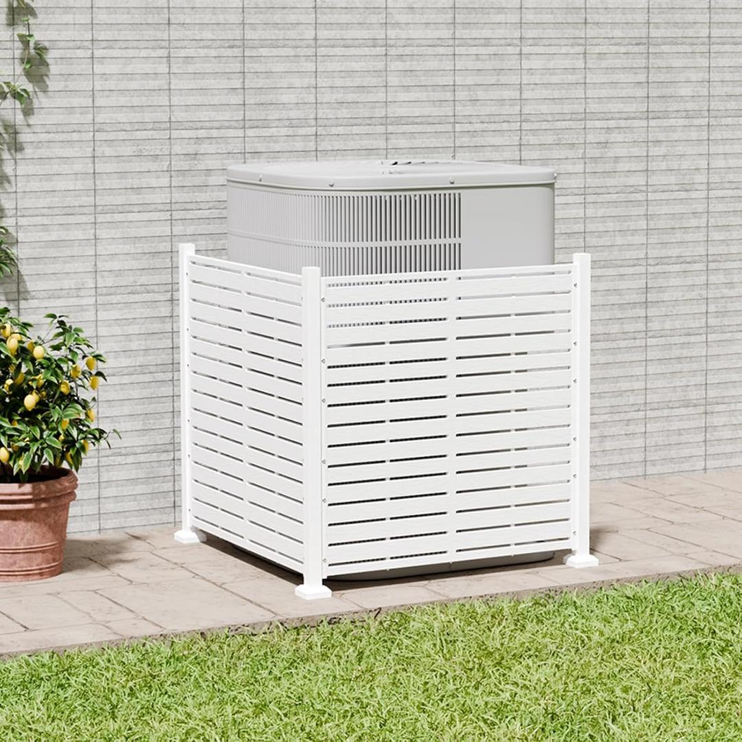Air Conditioner Fence Panels, 38" W X 39" H Pool Equipment Enclosure, No-Dig Outdoor Privacy Screen, Trash Can Enclosure, Decorative Garden Fences for Patio Lawn, White