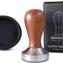 58mm Coffee Tamper Espresso Hand Tamper 304 Stainless Steel Espresso Wooden Handle Coffee Tamper with Mat (58mm)