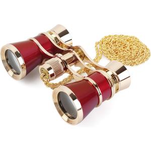 Aomekie Opera Glasses Binoculars 3X25 Theater Glasses Mini Binocular Compact with Chain for Adults Women in Musical ConcertRed