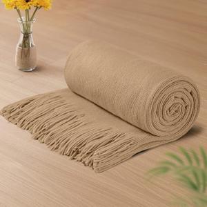 Vonty Light Brown Knitted Blanket with Tassels Fringe 50" x 60", Super Soft Knit Throw Blanket, Farmhouse Decorative Lightweight Blanket for Couch, Sofa, Bed