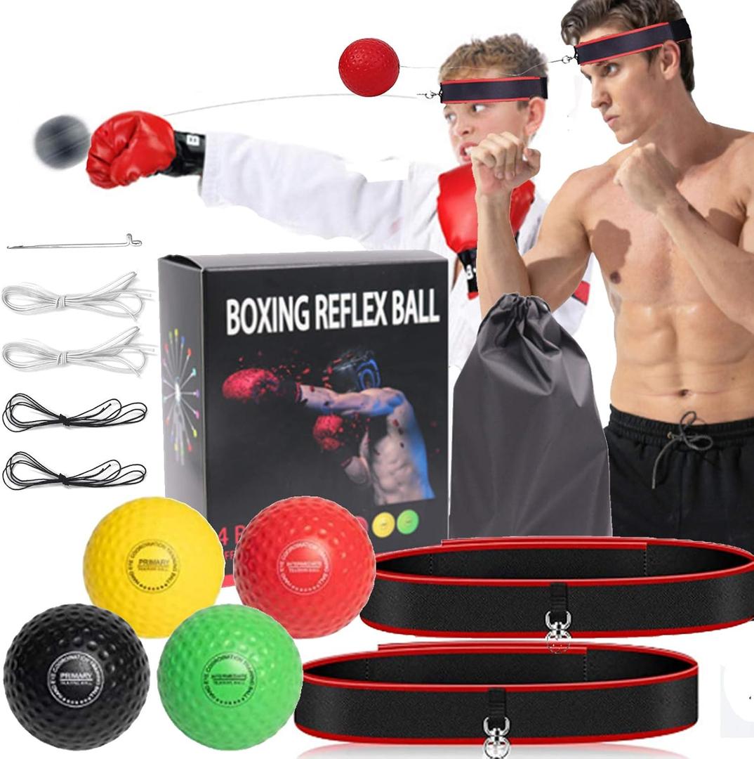 Boxing Reflex Ball for Kids and Adults,4 Levels Boxing Ball with 2 Adjustable Headbands,Boxing Equipment Punching Ball Great for Hand Eye Coordination Punching Speed and Fight Reaction