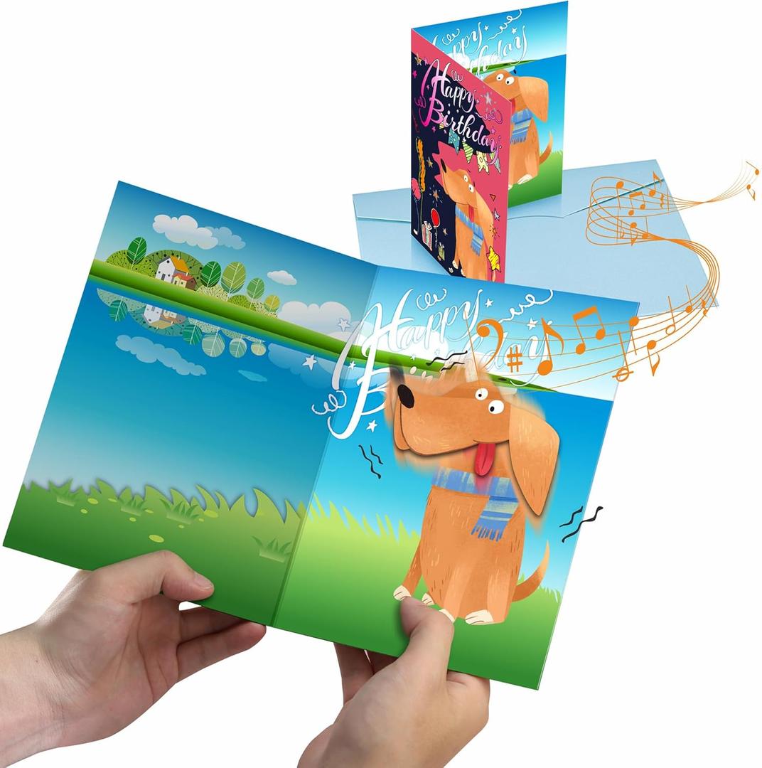 Birthday Card, Funny Birthday Card for Men Women Kids with Sound, 3D Pop Up Prank Dog Singing Birthday Cards Music Shaking Head Joker Greeting Card Birthday Gift