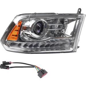 Dasbecan LED Headlights (w/ Bulbs) Compatible With Dodge Ram 1500 2500 3500 2013-2018 Right Passenger Side Projector Headlamp assembly w/ Chrome Trim Replaces# 68324940AD CH2503290