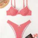 RoseSeek Women's Gingham High Cut Bikini Set 2 Piece Bowknot Spaghetti Strap Plaid Swimsuits Summer Beachwear, XS