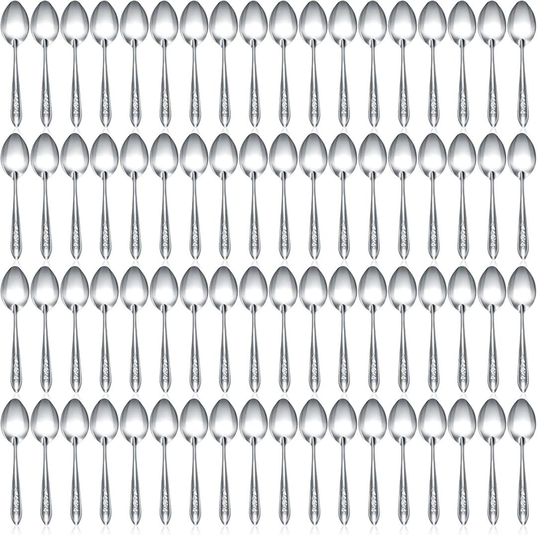 Nuogo 100 Pieces Dinner Spoons Set 6.69 Inches Silverware Spoons Bulk Stainless Steel Food Grade Tablespoons for Home Restaurant Kitchen Dishwasher Safe