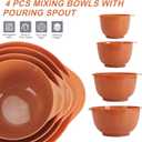 BoxedHome Nesting Plastic Mixing Bowl Set, 4 Piece Mixing Bowl Set with Pour Spouts, Size 1.7, 2.5, 3.5 and 4.5qt, for Prepping, Mixing, Baking, Cooking, Brownish Orange