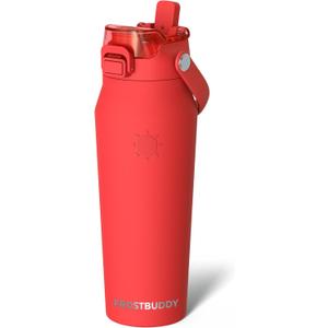 Frost Buddy 24oz Insulated Water Bottle with Straw & Chug Lid | Leak-Proof Stainless Steel | 24-Hours Cold | Sweat-Proof, Cup Holder Friendly | Ideal for Gym, Travel, Sports & Everyday Hydration (Red)