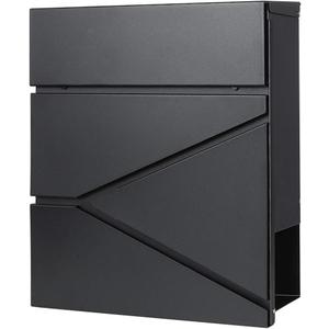 Decaller Metal Wall Mounted Mailboxes with Key Lock, Large Mail Box with Newspaper Compartment, Black, 13" x 14 2/5" x 4 1/5"