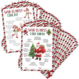 Who is Most Like Santa Clause/ELF Game Cards 30PCS, 5 x 7 Inches Fun & Easy for Family Christmas Holiday Office Friends Church Party, Holiday Party Supplies for Xmas, sdwl02