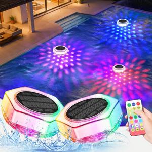 TaoFiaCo Solar Floating Pool Lights RGB Color Changing with Remote 2-Pack | 13 Modes, 4 Brightness, 2/4/6H Timer, 35ft Remote, IP68 Waterproof, Diamond Design, for Pool Hot Tub Spa Party