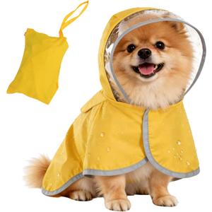 Dog Raincoat, Adjustable Dog Rain Jacket, Waterproof Dog Poncho, Clear Hooded Double Layer, Reflective Strip & Storage Pocket for Small Dogs (S)