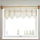 Boho Window Valance, Handwoven Cotton Fringe Curtain Topper, Macrame Curtain for Window/Door Decor, Tassels Short Curtain for Home Decoration 46X20 Cream Color (No Rod Included)