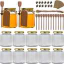 12Pack12 oz Glass Jars with Lids,Honey Jars with Gold Lids,Clear Hexagon Glass Jars for Honey, Party Favors, Wedding Favors,Jams