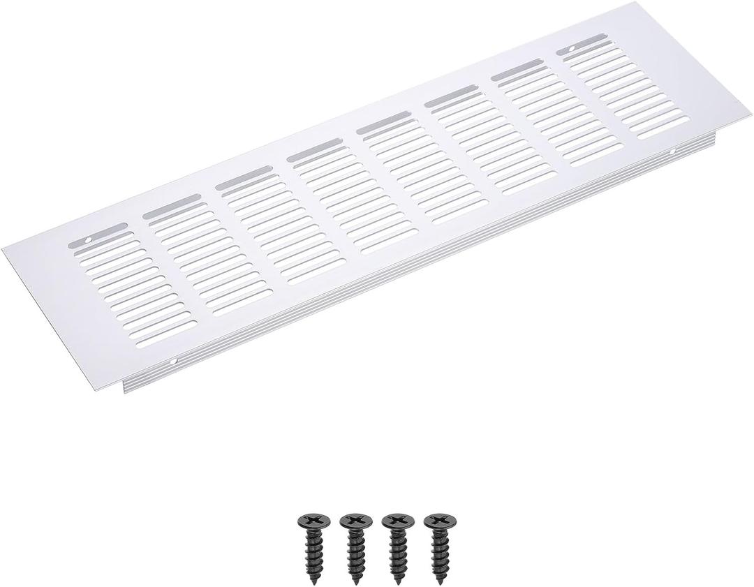 PATIKIL 14 x 4 Inch Rectangle Ventilation Grille, 1PCS Aluminum Air Vent Cover Louvered Ventilation Cover with Mounting Screws for Cabinet Closet Door Wardrobe, Silver