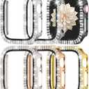 Adorve 6 Pack Bling Covers for Apple Watch Screen Protector 40mm Series 6/5/4/SE3/SE2 Women, Glitter Diamond Bumper Case with Tempered Glass Overall Protection Anti-Scratch Face Cover for iWatch 40mm (Black/Clear/Starlight/Silver/Gold/Rose Gold)