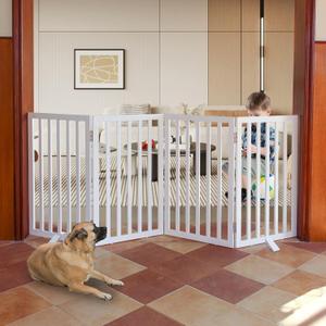 Dog Gate Indoor, Freestanding Dog Fence for The House, Doorways, Hallways,or Stairs,Pet Gate Foldable Wooden,Expandable 32" Height 4 Panels,White