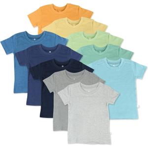 HonestBaby 10-Pack Short Sleeve T-Shirts Baby, Toddler, Little Kids, Boys, Girls, Unisex, Rainbow Boy, 3T