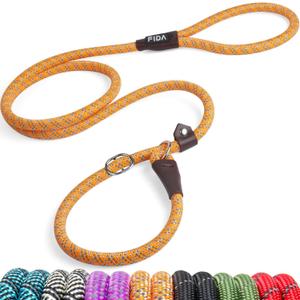 Fida Durable Slip Loop Lead for Large, Medium Dogs, 6 FT x 1/2" Heavy Duty, Comfortable Strong Rope, No Pull Pet Training Leash with Highly Reflective, Orange