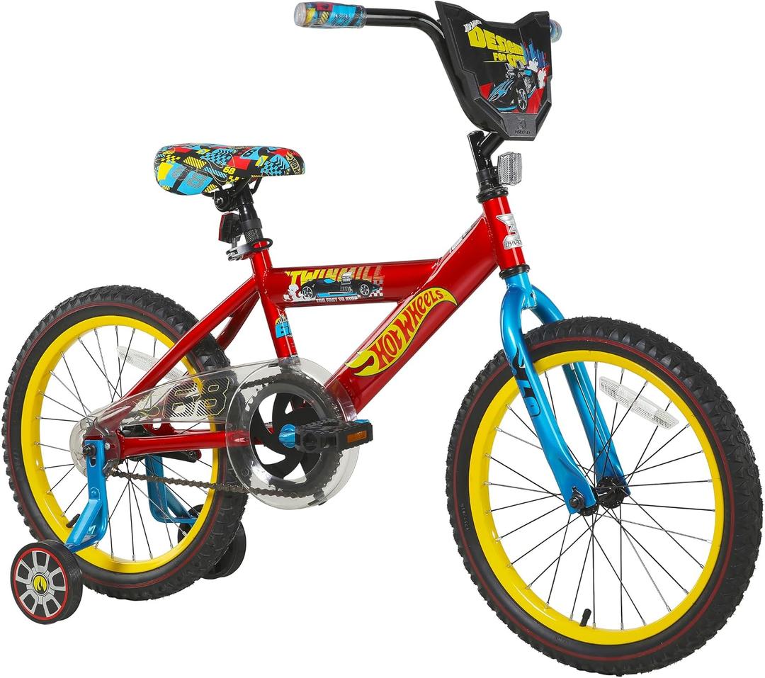 Dynacraft Hot Wheels Boys BMX Bikes Sizes 12" - 18" for Ages 3-9 Years in red, Black, with Handlebar rev Grip Play Feature