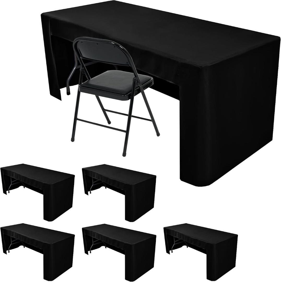 HolidayIdeas Black Open Back Fitted Rectangle Tableclothss for 8 Ft Table, 3-Sided Table Covers 96x30 Inch for Craft Fairs, Banquets, Trade Show Display, Black,6 Pcs