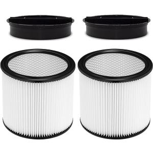 90304 Replacement Filter for Shop Vac 90304, 90350, 90333, 90585, 5 Gallon and Above Wet/Dry Vacuum Cleaners (2 replacement filter+2 lids)
