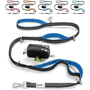 No Pull Dog Leash for Large Dogs  6ft Highly Reflective Bungee, Heavy Duty Leash for Large Dogs, 4 Padded Handles, Strong Carabiner Clip & Rings, Includes Poop Bag Holder & Treat Pouch (Royal Blue)