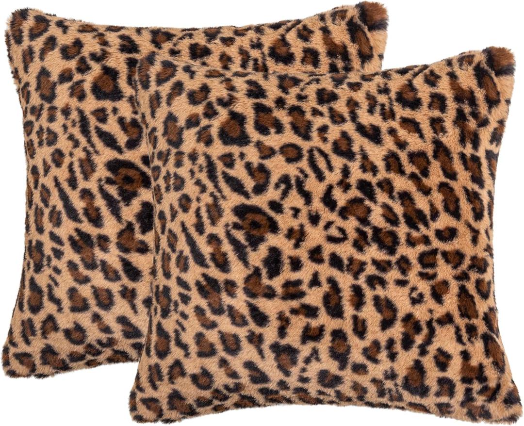 2 Packs Leopard Pillow Covers Furry 22x22 Cheetah Print Pillow Faux Fur Pillow Covers Soft Plush Fluffy Cheetah Print Pillow Case 22"x22"