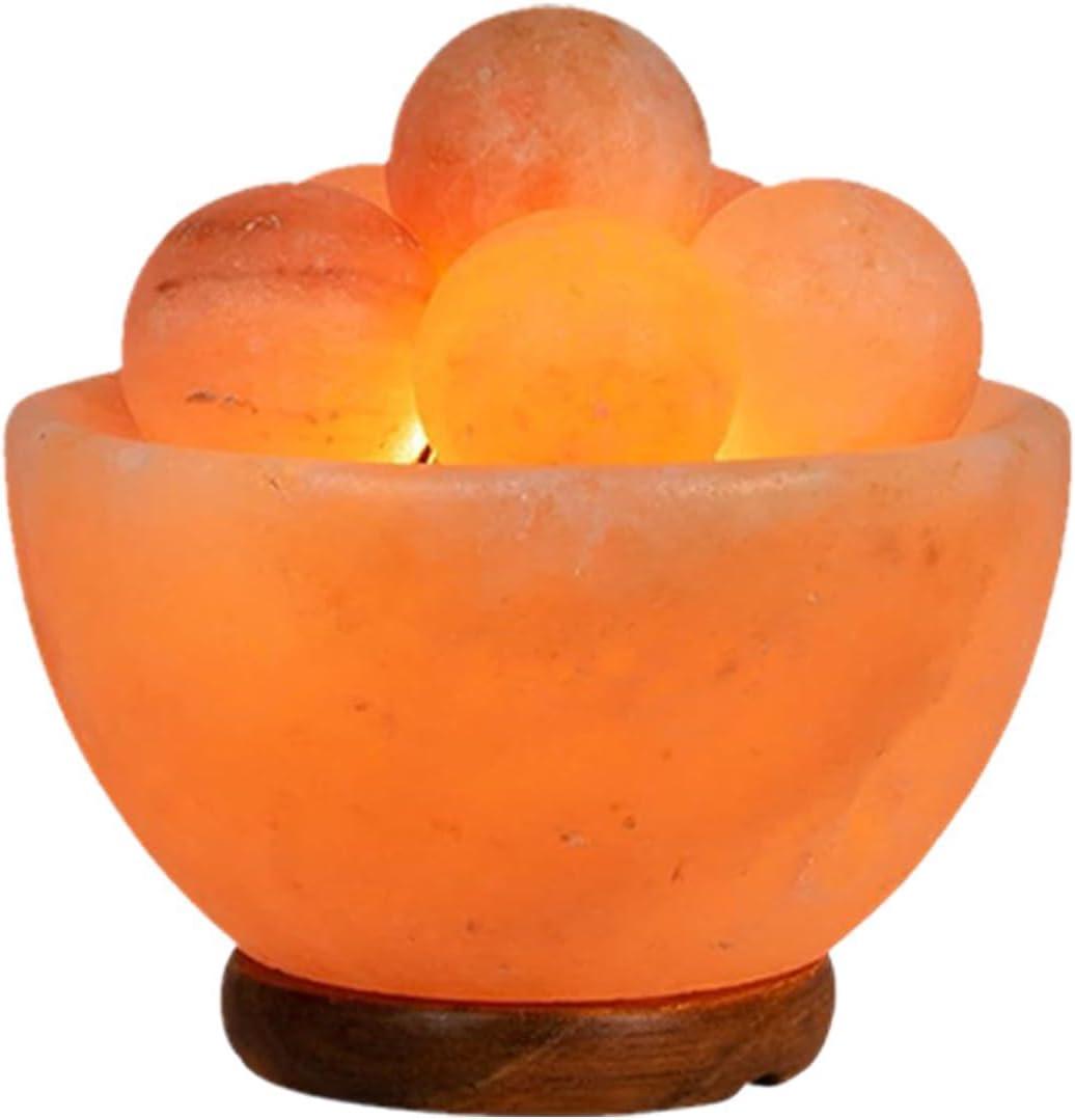 Himalayan Fire Salt Bowl Lamp with 5 Massage Balls & Classic Wood Base, Premium Quality, Authentic from Pakistan