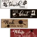 4 Pcs Kitchen Wall Decor Signs, Funny Wood Home Sign, Rustic Farmhouse Wall Hanging Art for Kitchen Dining Room Decoration (Retro Style-A, 4 x 11.8 inch x 4pcs)
