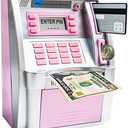 2025 Upgraded ATM Piggy Bank for Real Money, Talking ATM Bank for Kids, Money Bank with Card, Password, Coin Recognition, Bill Feeder, Balance Calculator, Gift for Teen Boys Girls, Pink