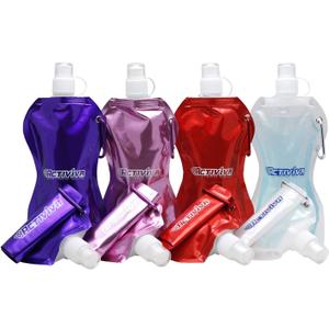 USA Merchant | Collapsible Reusable Water Bottle with Carabiner Clip Light Weight Leak Proof Foldable Drinking Water Bottle Non Toxic BPA Free - 16.9 oz 4 Pack (Pink, Purple, Red, Clear)